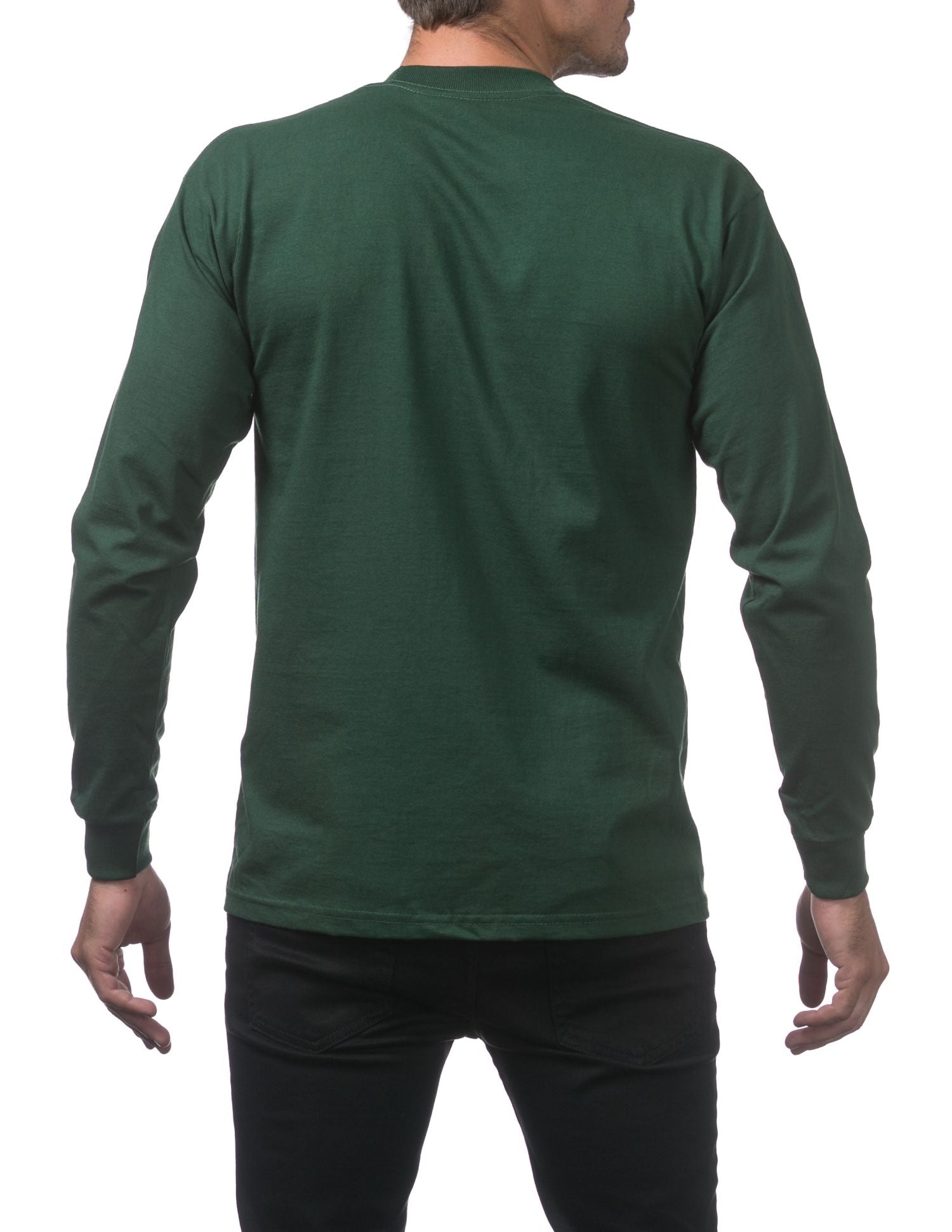 Pro Club Men's Heavyweight Cotton Long Sleeve Crew Neck T-Shirt Forest Green
