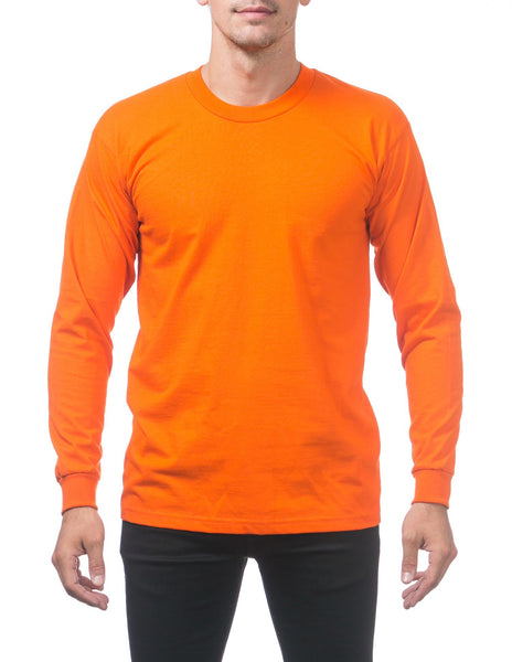 Pro Club Men's Heavyweight Cotton Long Sleeve Crew Neck T-Shirt Forest Orange Tangerine