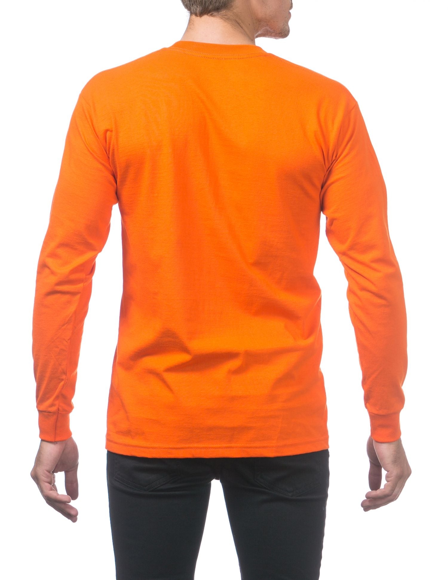 Pro Club Men's Heavyweight Cotton Long Sleeve Crew Neck T-Shirt Forest Orange Tangerine