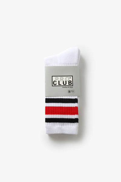 Pro Club Stripe Crew Sock - Men's - Medium - Red/Black