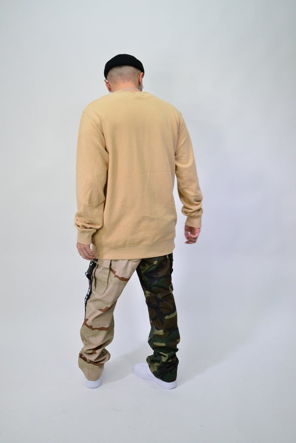 LastLevel Embroidered Box Logo Premium Crewneck - Tan