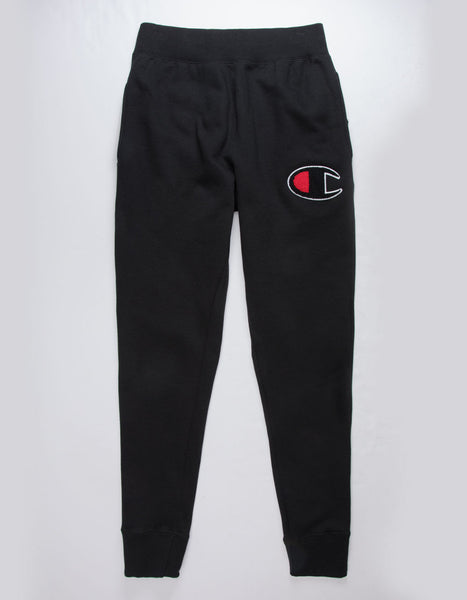 Champion Reverse Weave Big C Chenille Logo Black Mens Sweatpants - XL