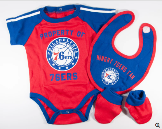 NBA Baby Philadelphia 76ers Onesie, Bib & Bootie Set